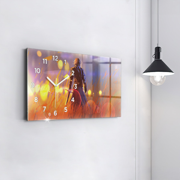 Horloge murale horizontale Chevalier avec une épée