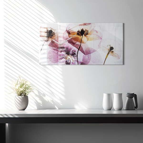 Horloge murale horizontale Fleurs de coquelicots séchées