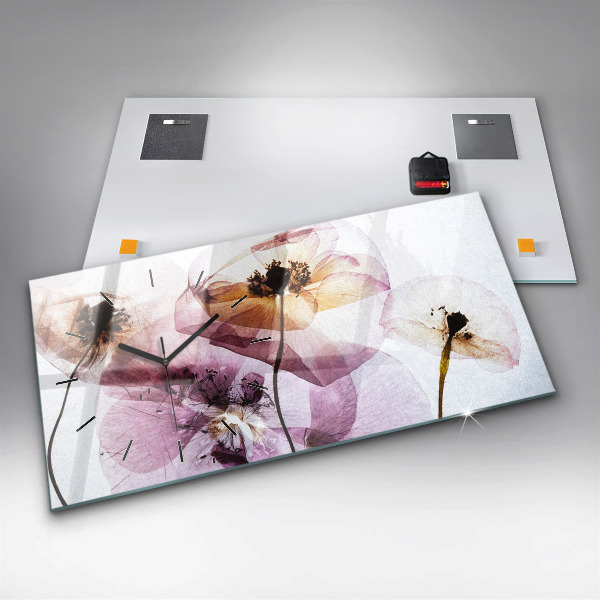 Horloge murale horizontale Fleurs de coquelicots séchées