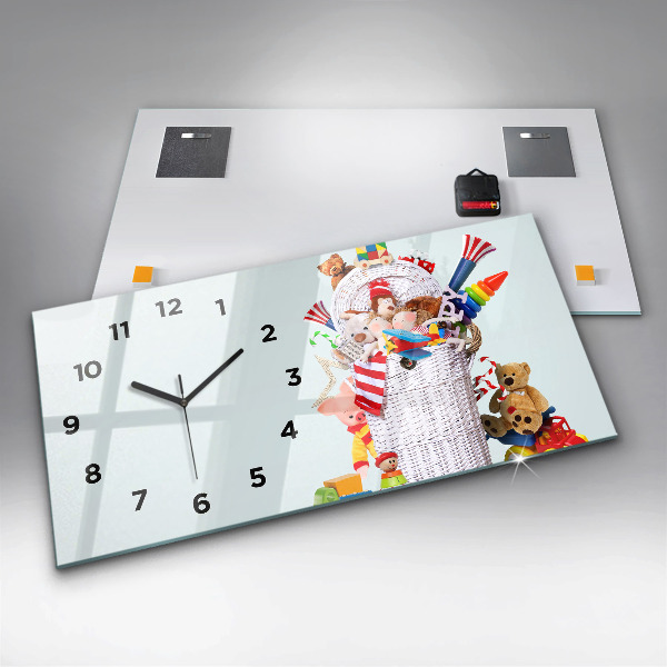 Horloge murale horizontale Panier en osier avec jouets