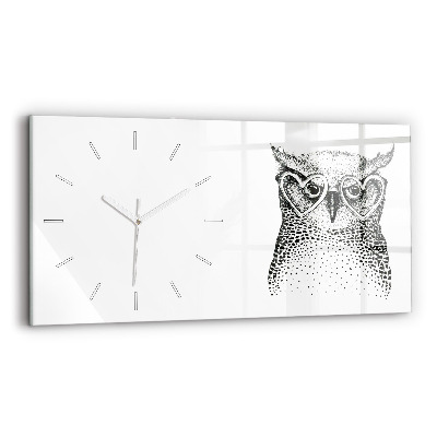 Horloge murale horizontale Hibou dessiné avec des lunettes