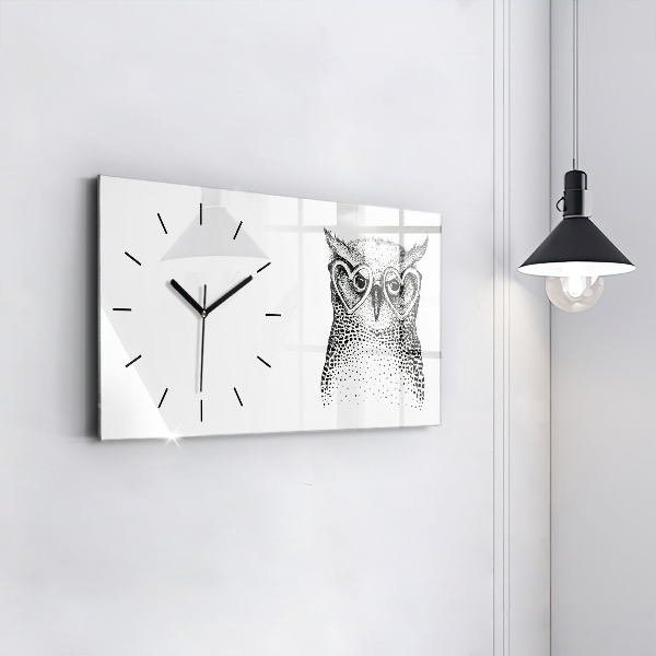 Horloge murale horizontale Hibou dessiné avec des lunettes