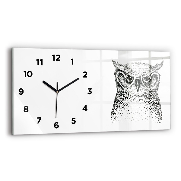 Horloge murale horizontale Hibou dessiné avec des lunettes
