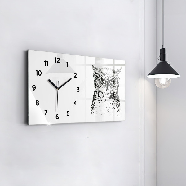 Horloge murale horizontale Hibou dessiné avec des lunettes
