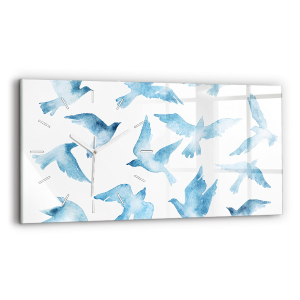 Horloge murale horizontale Oiseaux bleus volants