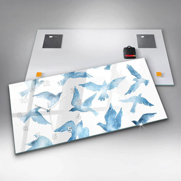 Horloge murale horizontale Oiseaux bleus volants