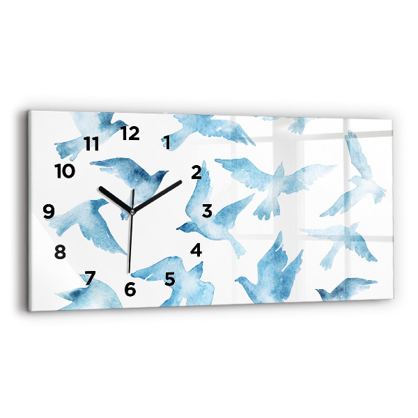 Horloge murale horizontale Oiseaux bleus volants