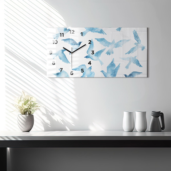 Horloge murale horizontale Oiseaux bleus volants
