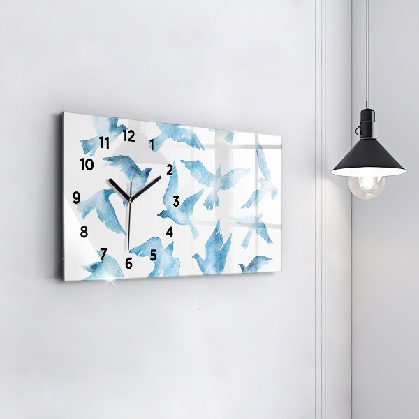 Horloge murale horizontale Oiseaux bleus volants