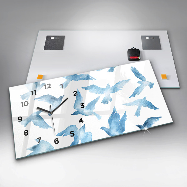 Horloge murale horizontale Oiseaux bleus volants