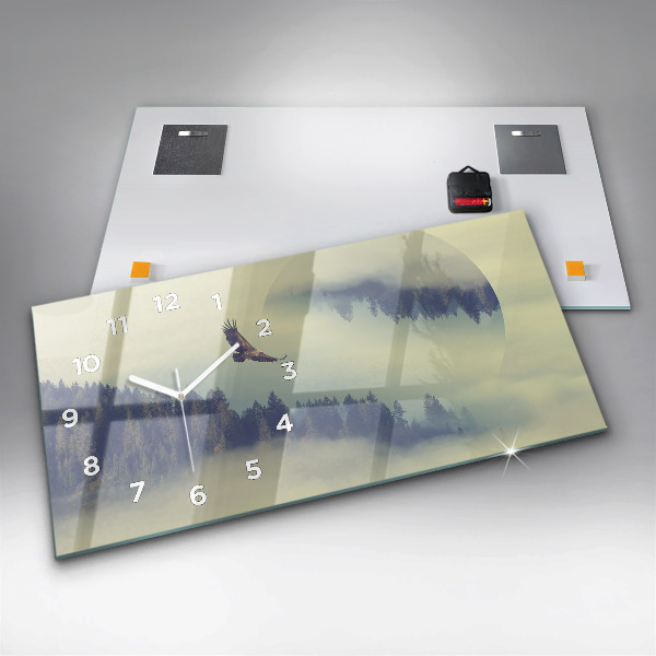 Horloge murale horizontale Aigle de la forêt brumeuse