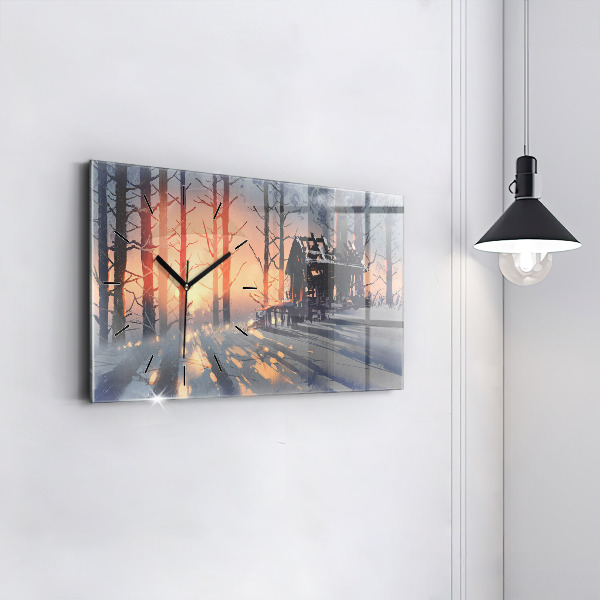 Horloge murale horizontale 'Paysage d''arbres d''hiver'