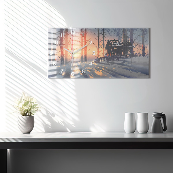 Horloge murale horizontale 'Paysage d''arbres d''hiver'