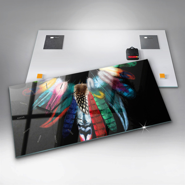 Horloge murale horizontale 'Plumes d''oiseaux colorées'