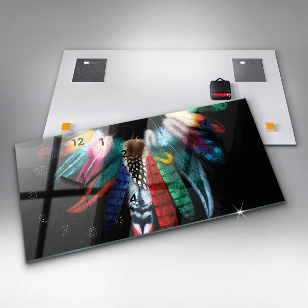 Horloge murale horizontale 'Plumes d''oiseaux colorées'