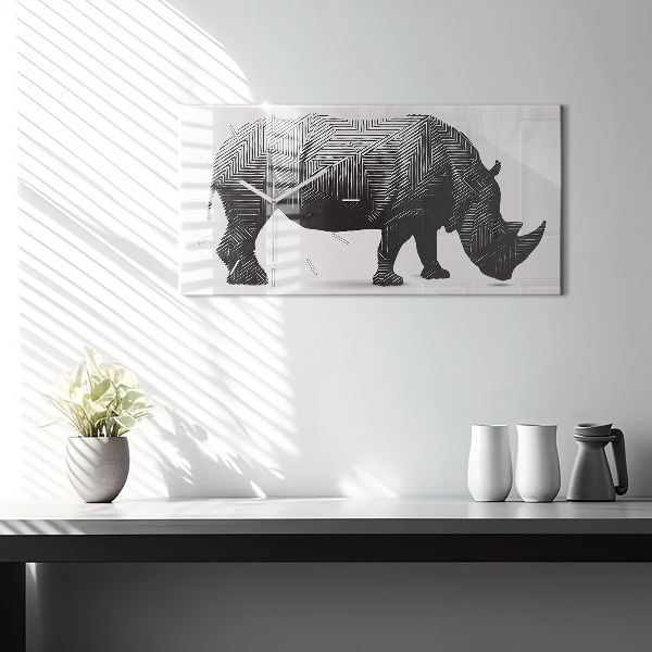 Horloge murale horizontale Dessin au trait de rhinocéros