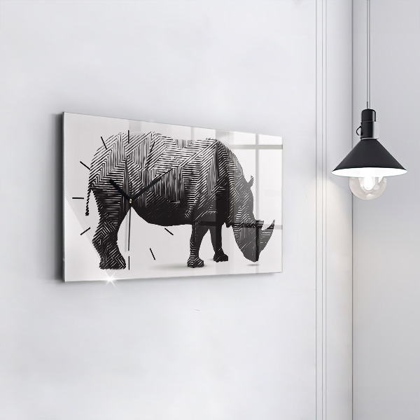 Horloge murale horizontale Dessin au trait de rhinocéros