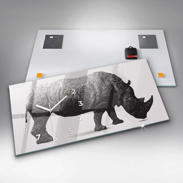 Horloge murale horizontale Dessin au trait de rhinocéros