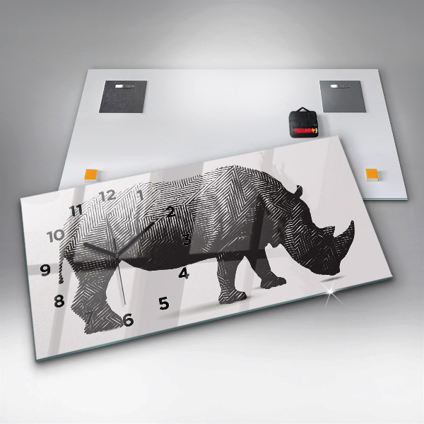 Horloge murale horizontale Dessin au trait de rhinocéros