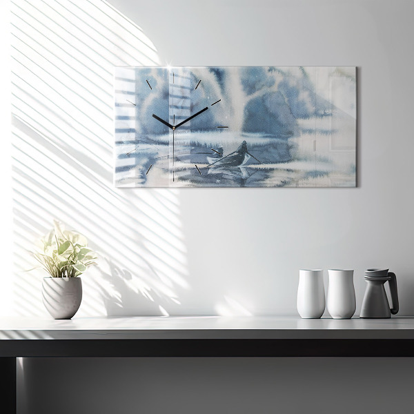 Horloge murale horizontale Pêcheur sur le lac