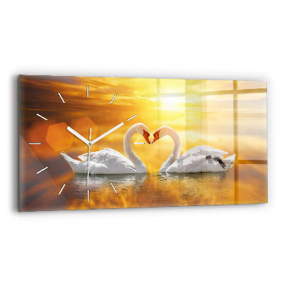 Horloge murale horizontale Cygnes amoureux