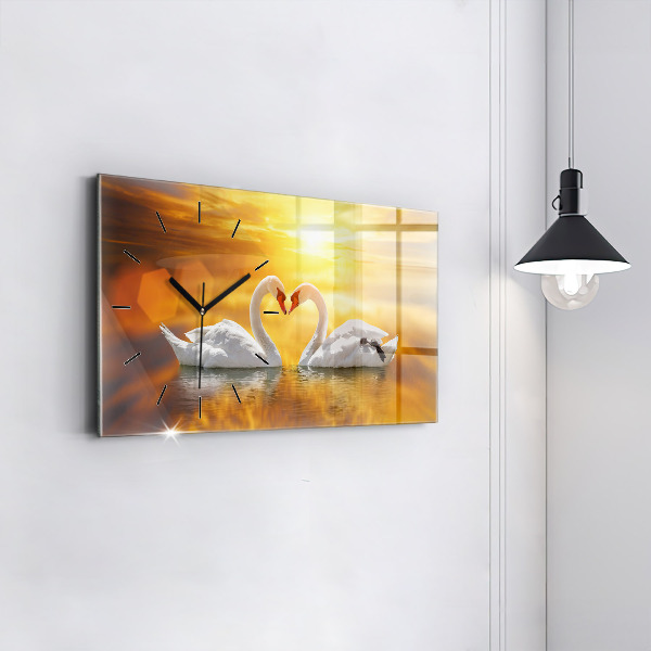 Horloge murale horizontale Cygnes amoureux