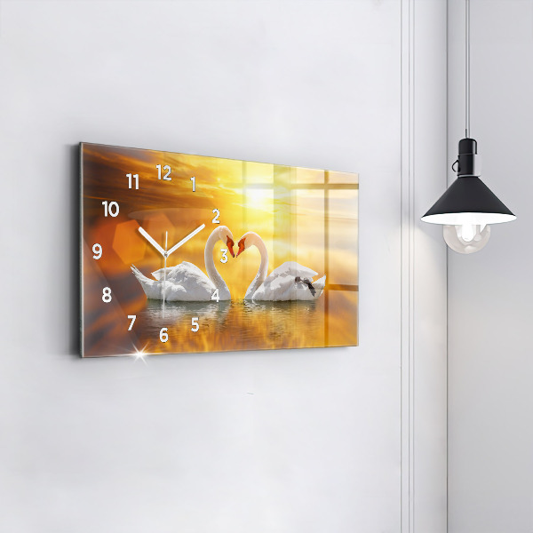 Horloge murale horizontale Cygnes amoureux