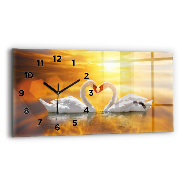 Horloge murale horizontale Cygnes amoureux