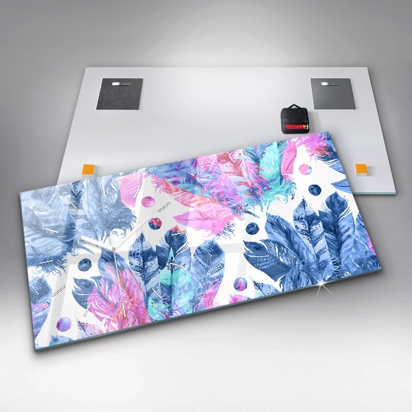 Horloge murale horizontale plumes colorées