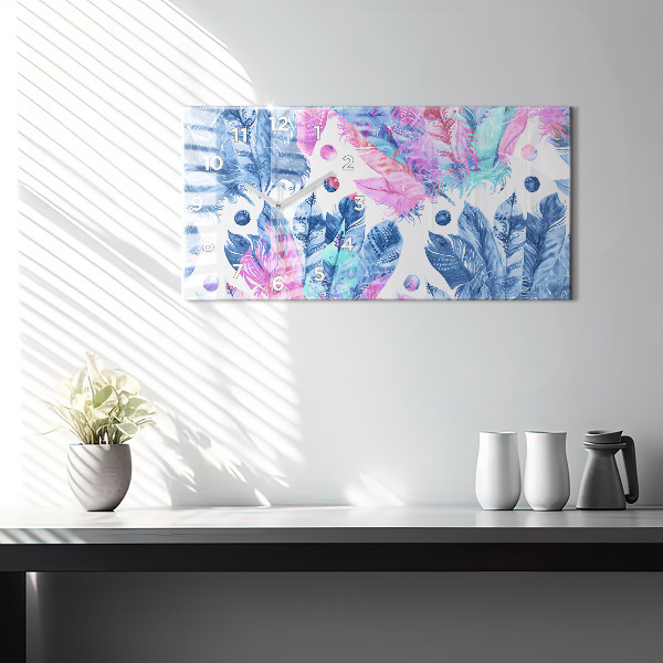 Horloge murale horizontale plumes colorées