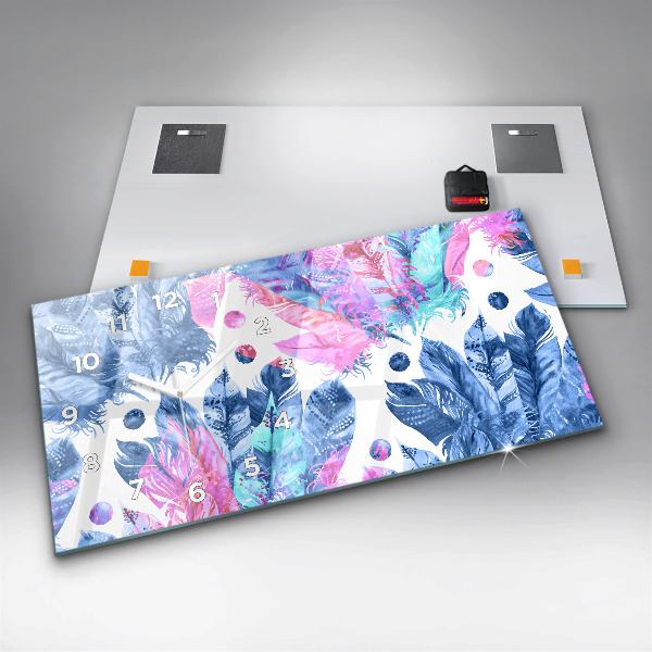 Horloge murale horizontale plumes colorées