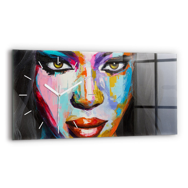 Horloge murale horizontale Visage de femme coloré