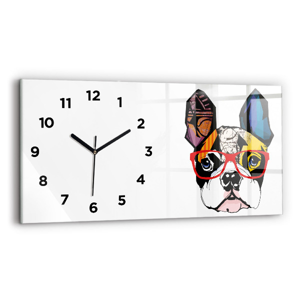 Horloge murale horizontale Bouledogue français avec des lunettes