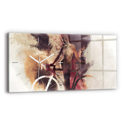 Horloge murale horizontale Femme et vélo