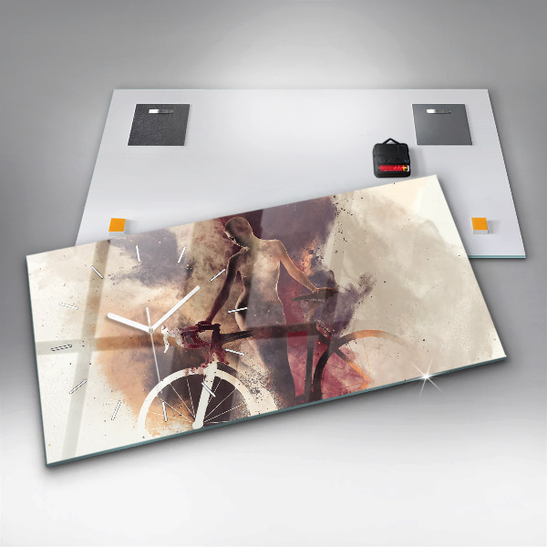 Horloge murale horizontale Femme et vélo