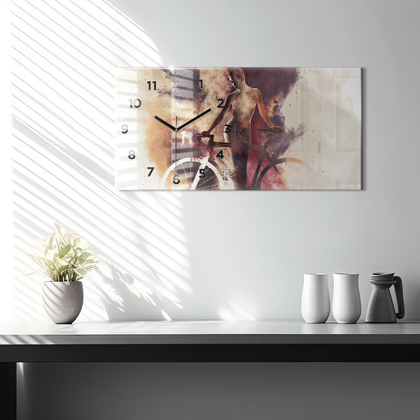 Horloge murale horizontale Femme et vélo