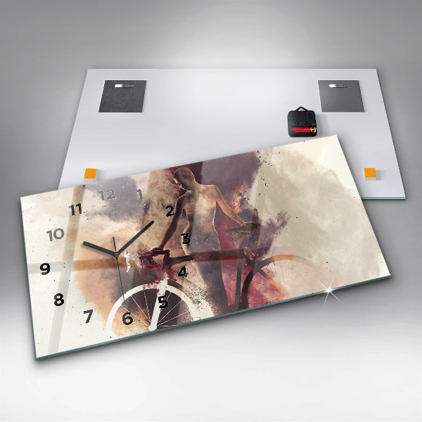 Horloge murale horizontale Femme et vélo