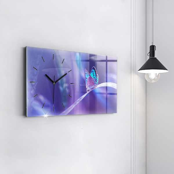 Horloge murale horizontale 'Papillon sur l''herbe'