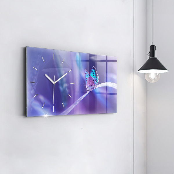 Horloge murale horizontale 'Papillon sur l''herbe'