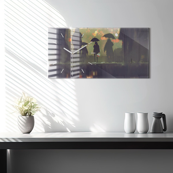 Horloge murale horizontale Des gens avec des parapluies