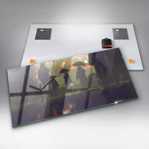 Horloge murale horizontale Des gens avec des parapluies