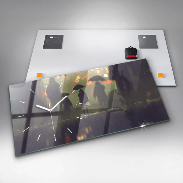 Horloge murale horizontale Des gens avec des parapluies