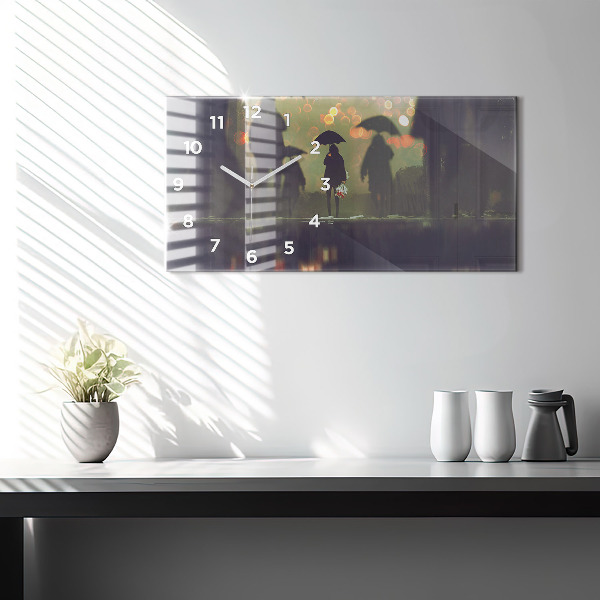 Horloge murale horizontale Des gens avec des parapluies