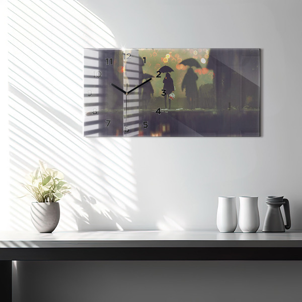 Horloge murale horizontale Des gens avec des parapluies