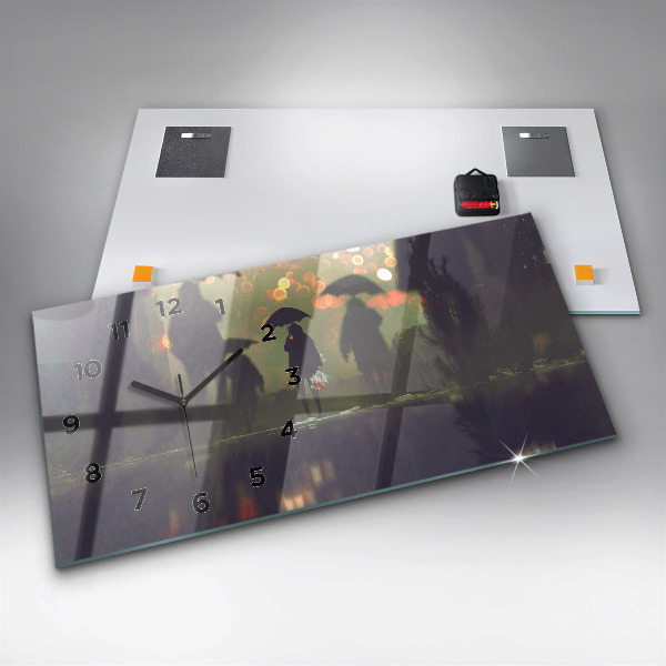 Horloge murale horizontale Des gens avec des parapluies