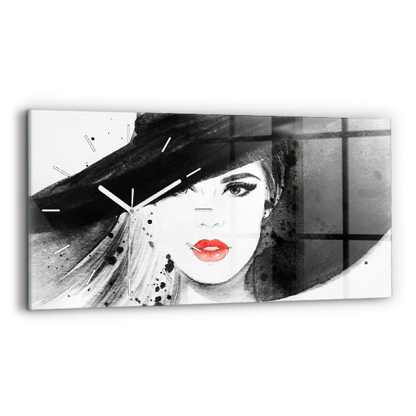 Horloge murale horizontale Femme au chapeau