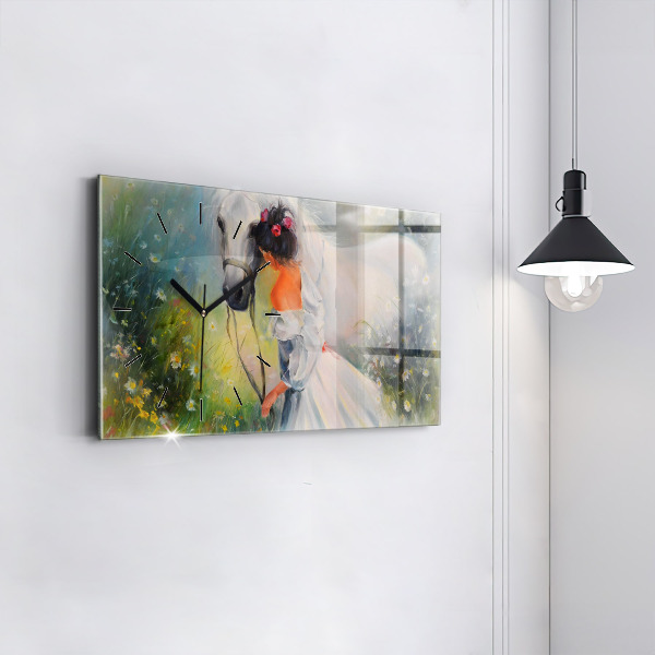 Horloge murale horizontale Belle femme avec un cheval