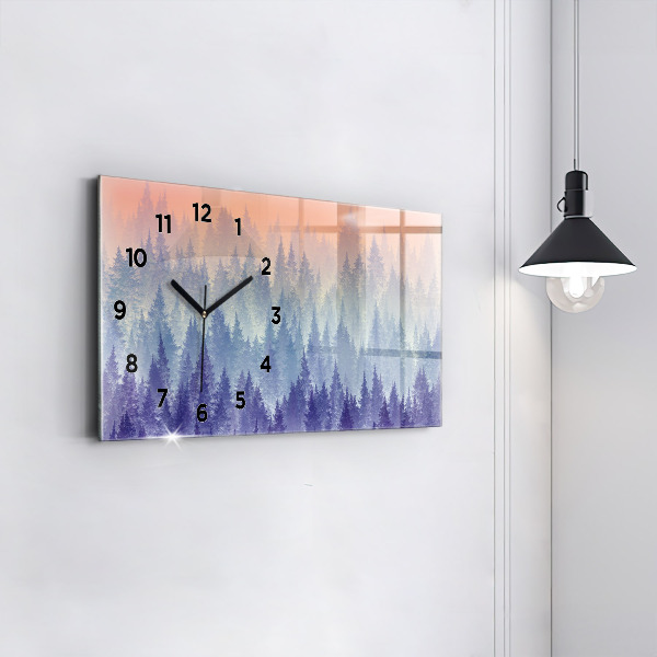 Horloge murale horizontale Forêt dans le brouillard