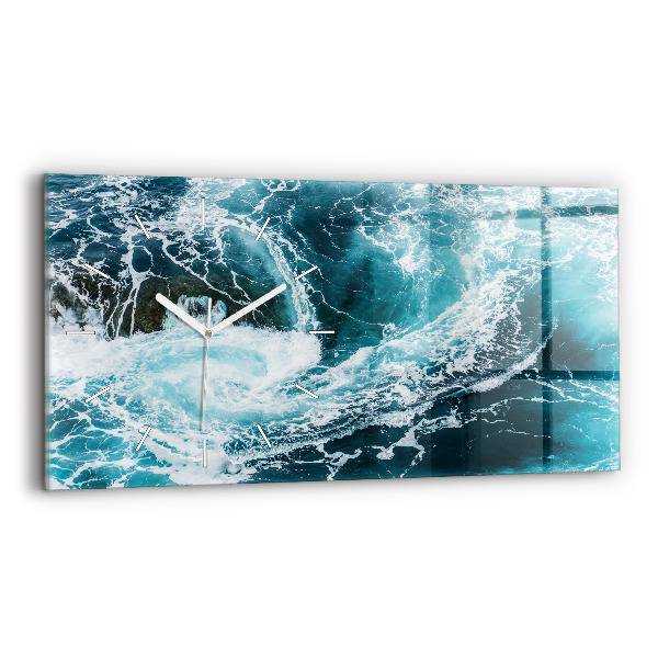 Horloge murale horizontale Vagues tourbillonnantes et mousseuses