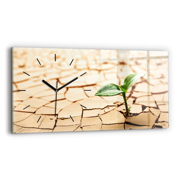 Horloge rectangulaire horizontale Une plante dans un sol asséché